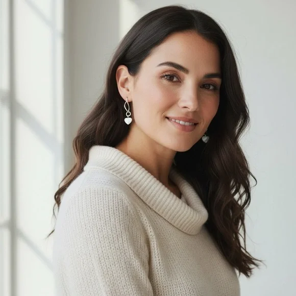 Ferroni Designer Italian Sterling Silver Rhodium Plated Heart Drop Earrings - Picture 5 of 6